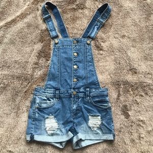 Brand new** distressed jean overalls!